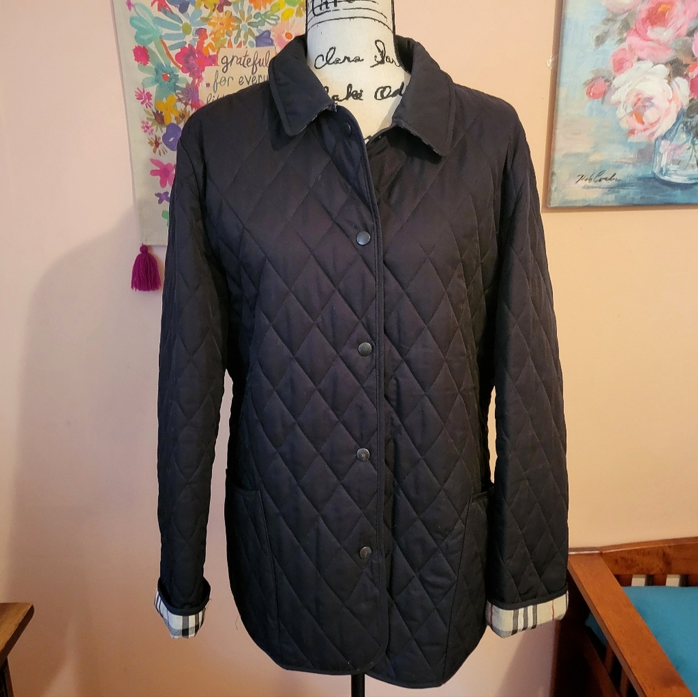 Burberry Quilted Nylon Barn Jacket In Black/Sand, Burberry Check Lining, EUC, L - Picture 5 of 16